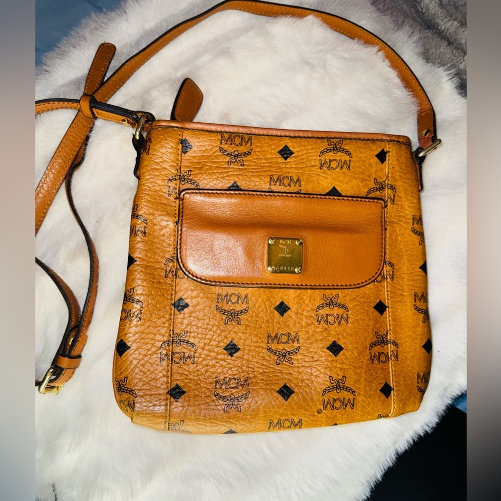 MCM Cognac Visetos Monogram Crossbody Bag
